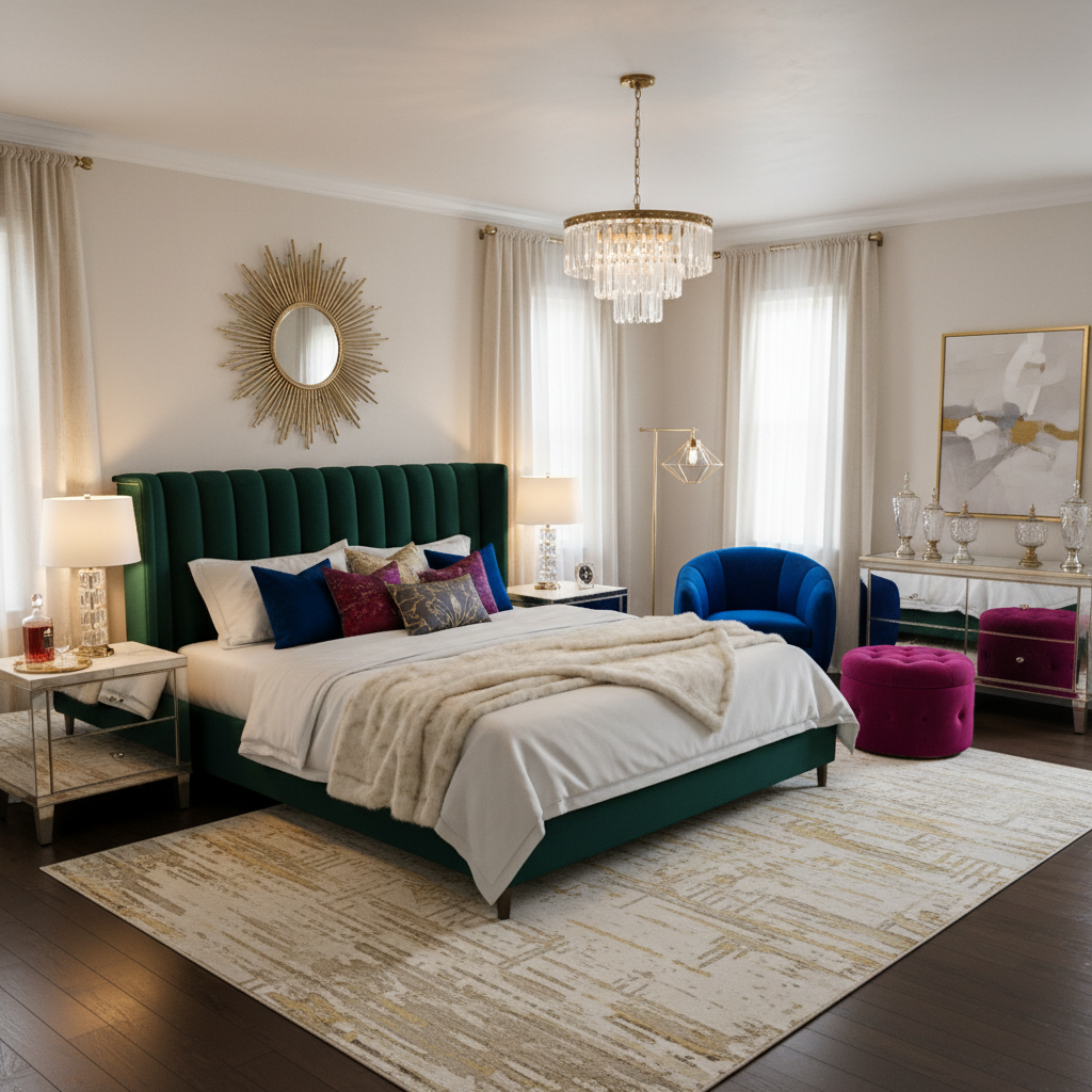 Luxury glam bedroom staging