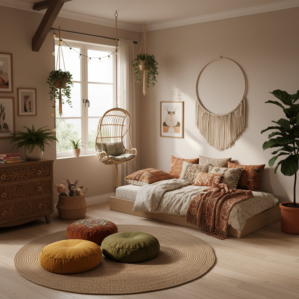 Bohemian kids room staging