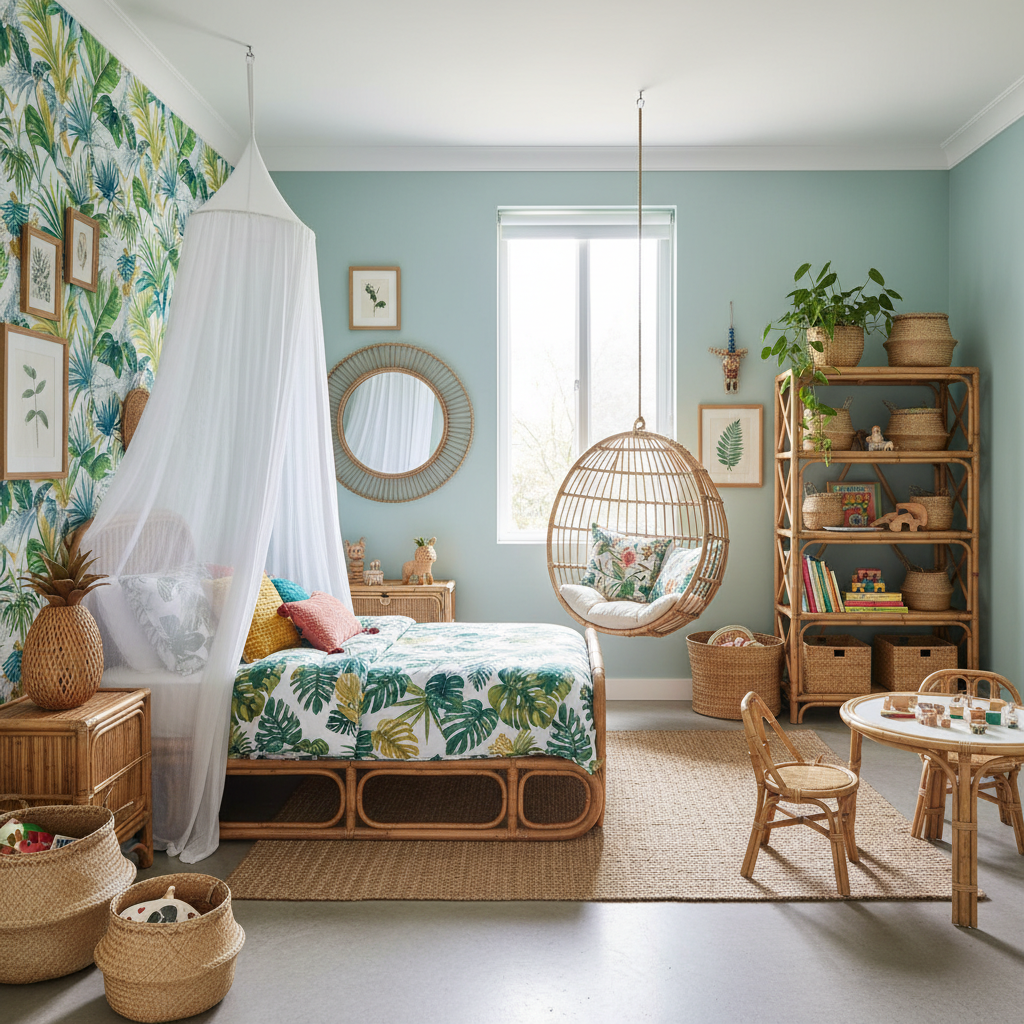 Tropical kids room staging
